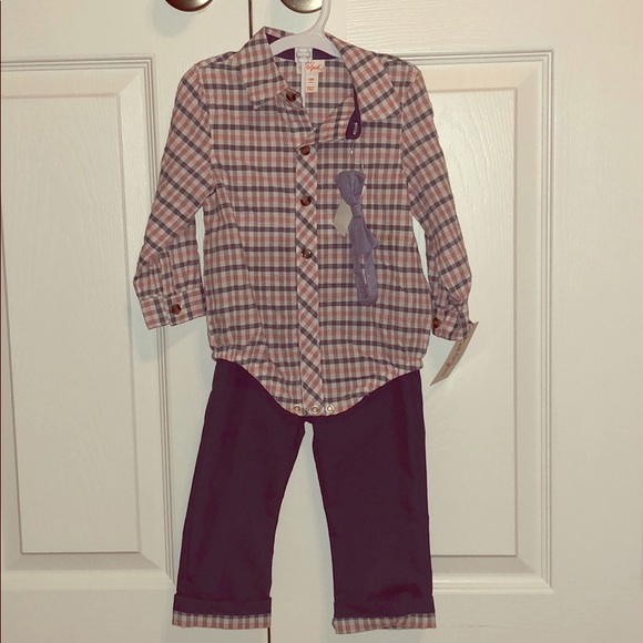 Cat & Jack 12 Month Plaid Bow Tie Easter Outfit - Picture 3 of 6